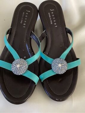 Jeannot Turquoise Crystal-Embellished Women's Sandals. Size 37